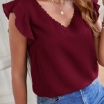 BLUSA DE MALLA CON BORDADO EN CONTRASTE RIBETE CON FRUNCIDO