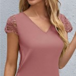 BLUSA CUELLO V CON ENCAJE