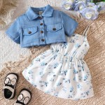 CAMISA Y VESTIDO PARA NIÑAS CON ESTAMPADO Y TIRANTES