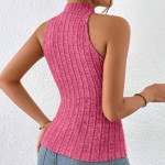 TOP HALTER TEJIDO DE CANALÉ CON TIRA CRUZADA