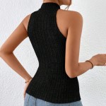 TOP HALTER TEJIDO DE CANALÉ CON TIRA CRUZADA