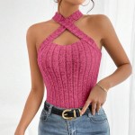 TOP HALTER TEJIDO DE CANALÉ CON TIRA CRUZADA