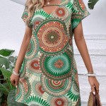 VESTIDO TÚNICO CON ESTAMPADO DE MÁNDALA MANGA MUERCIÉLAGO