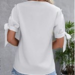 BLUSA RIBETE EN ABANICO AMARRE EN MANGA