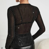 Top brillante de malla transparente sin sujetador