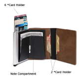 Tarjetero de cuero PU y aluminio con bloqueo RFID