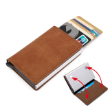 Tarjetero de cuero PU y aluminio con bloqueo RFID