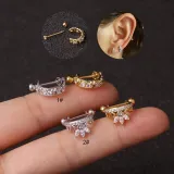 Pendientes de metal con diamantes en forma de U de moda plateado 1