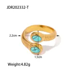 Anillo acero inoxidable chapados en oro 18k incrustaciones de circonita turquesa 