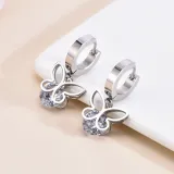Aretes de mariposa de acero inoxidable con incrustaciones de circonita plateados