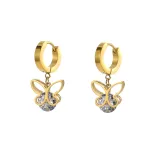 Aretes de acero inoxidable circonita con incrustaciones de mariposa dorados