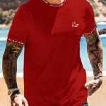 Camiseta hombre con estampado de letra ribete en contraste