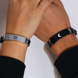 Set de pulseras diseño día y noche de acero inoxidable